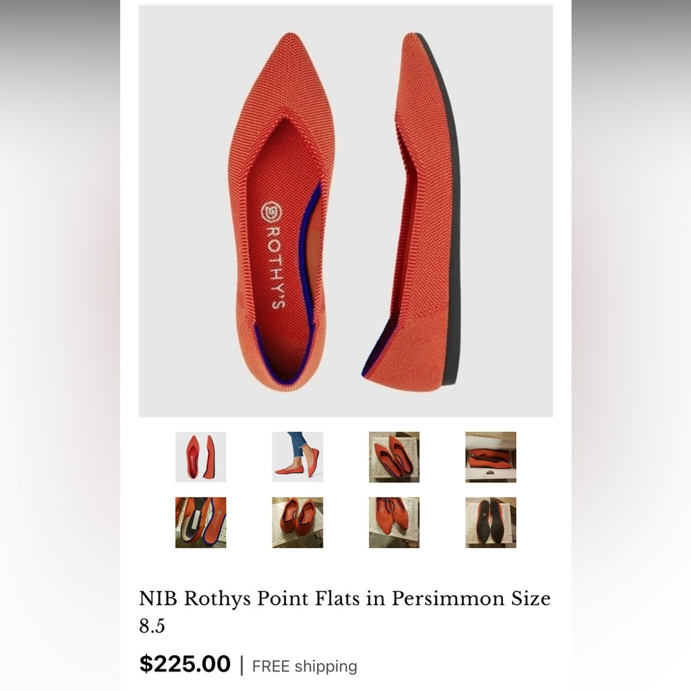Rothys The Point Persimmon Orange Flats Shoes Size 8W